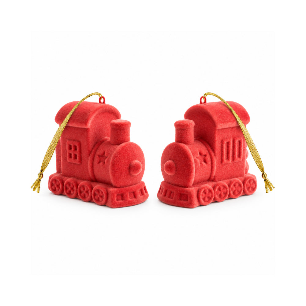 Holly Days Christmas Collection Velvet Train Tree Decoration 2 Pack - RED